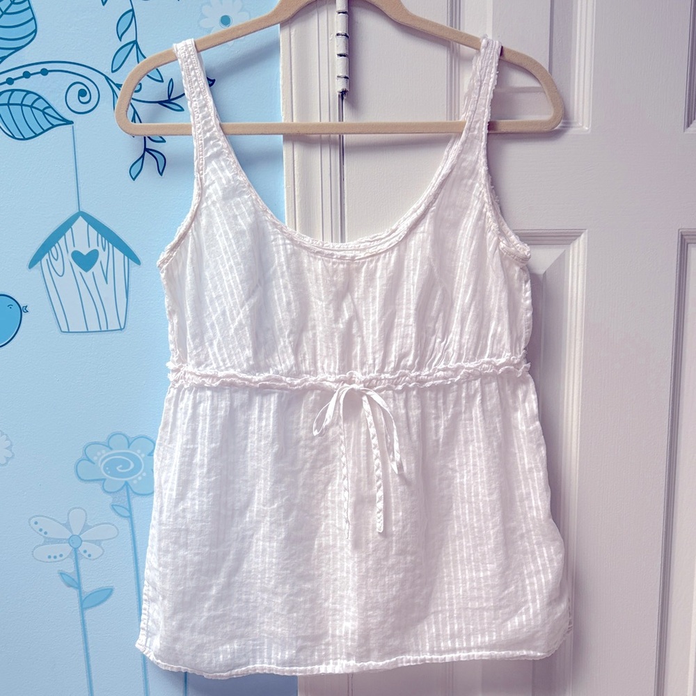 Vintage Old Navy Perfect Fit 100% Cotton White Textured Drawstring Top Women’s L